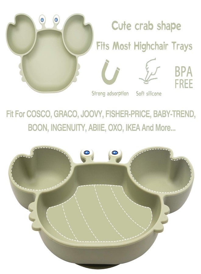 Linowos Silicone Suction Plate for Toddlers with Fork Spoon Set - Self Feeding Training Divided Plate Dish and Bowl for Baby and Toddler, Fits for Most Highchairs Trays (Green) - Image 2